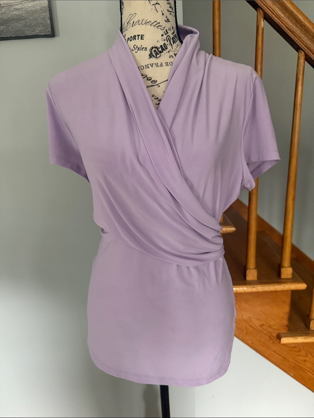 DKNY - Lilac Draped Wrap-Front Short Sleeve Top